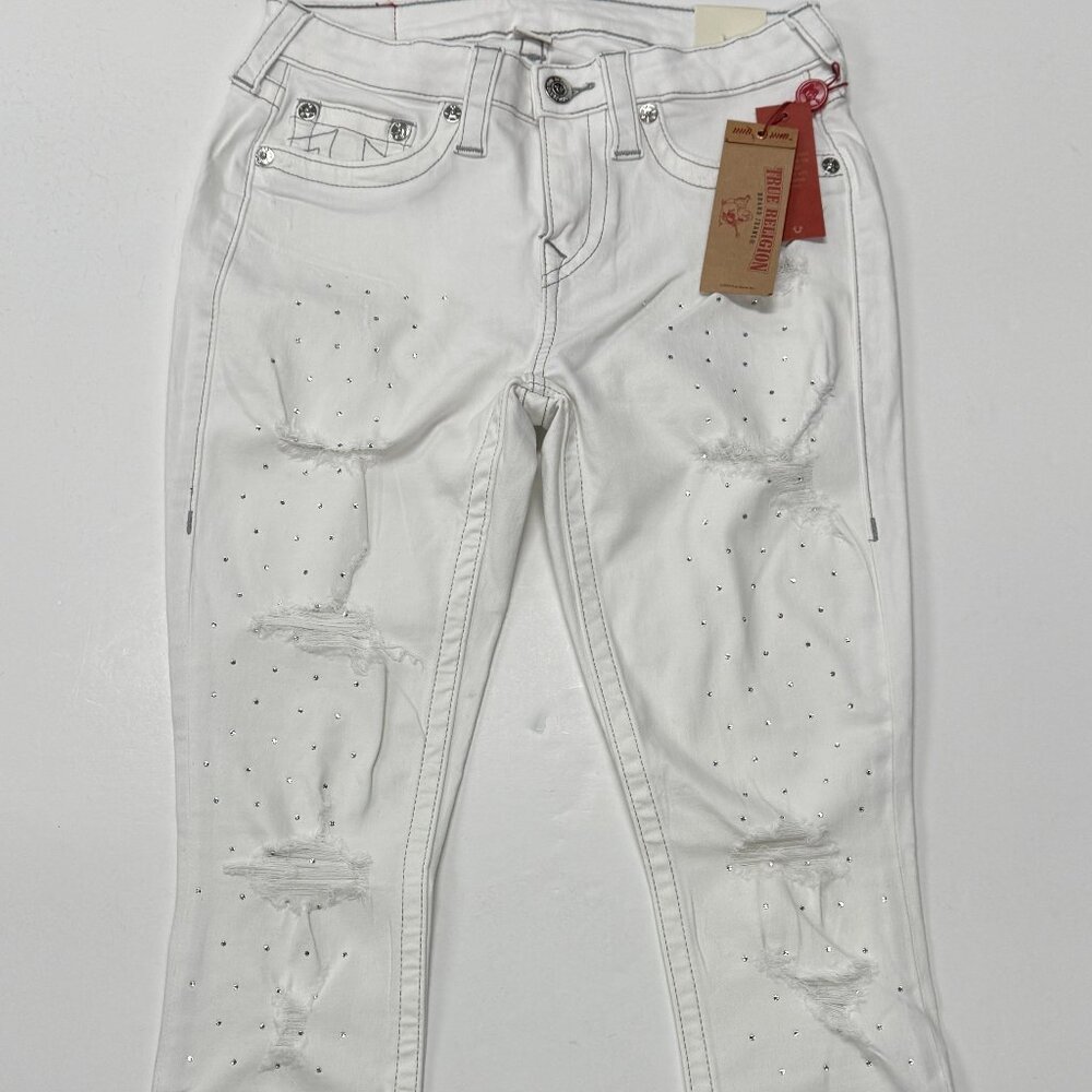 True Religion Curvy Skinny Jeans Womens Sz 29 Distressed Rhinestones Bedazzled